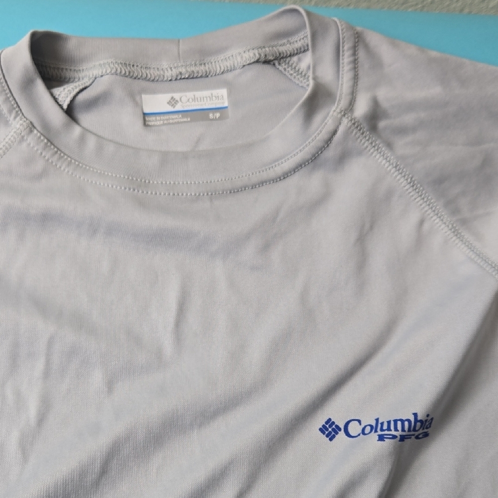 Columbia PFG Light Gray Shirt with Blue Logo